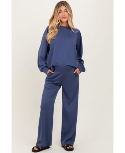 Pinkblush Women's Blue Crewneck Pullover Pant Set