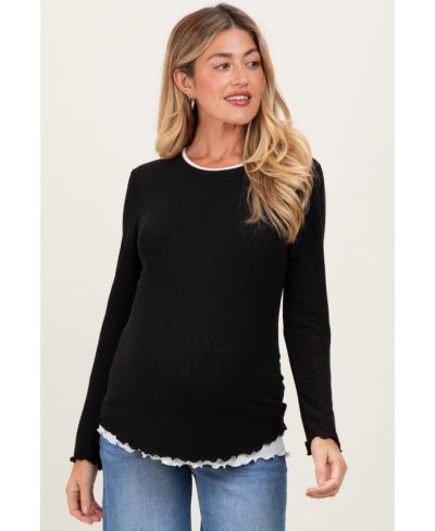 Pinkblush Женский топ Twofer в рубчик с длинным рукавом, Black/White