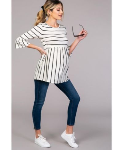 Женский топ Pinkblush Ivory Striped Peplum Ruffle