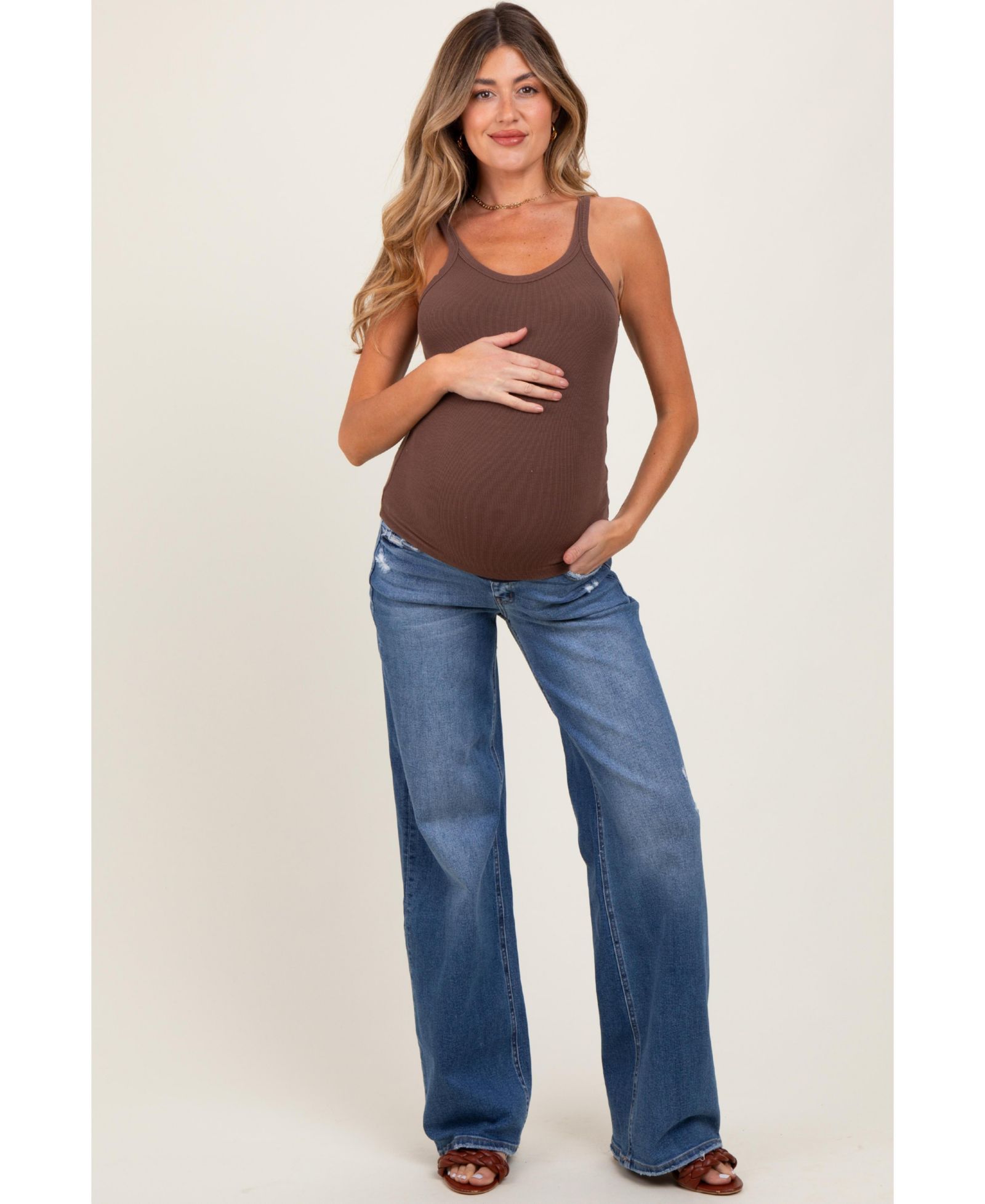 Джинсы Pinkblush Women's Blue Lightly Distressed Wide Leg