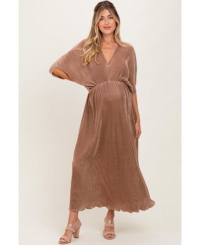 Pinkblush Women's Burgundy Pleated Satin Dolman Sleeve Maxi Dress