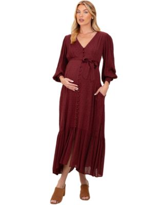 Pinkblush Women's Dusty Olive Swiss Dot Button Down Maxi Dress