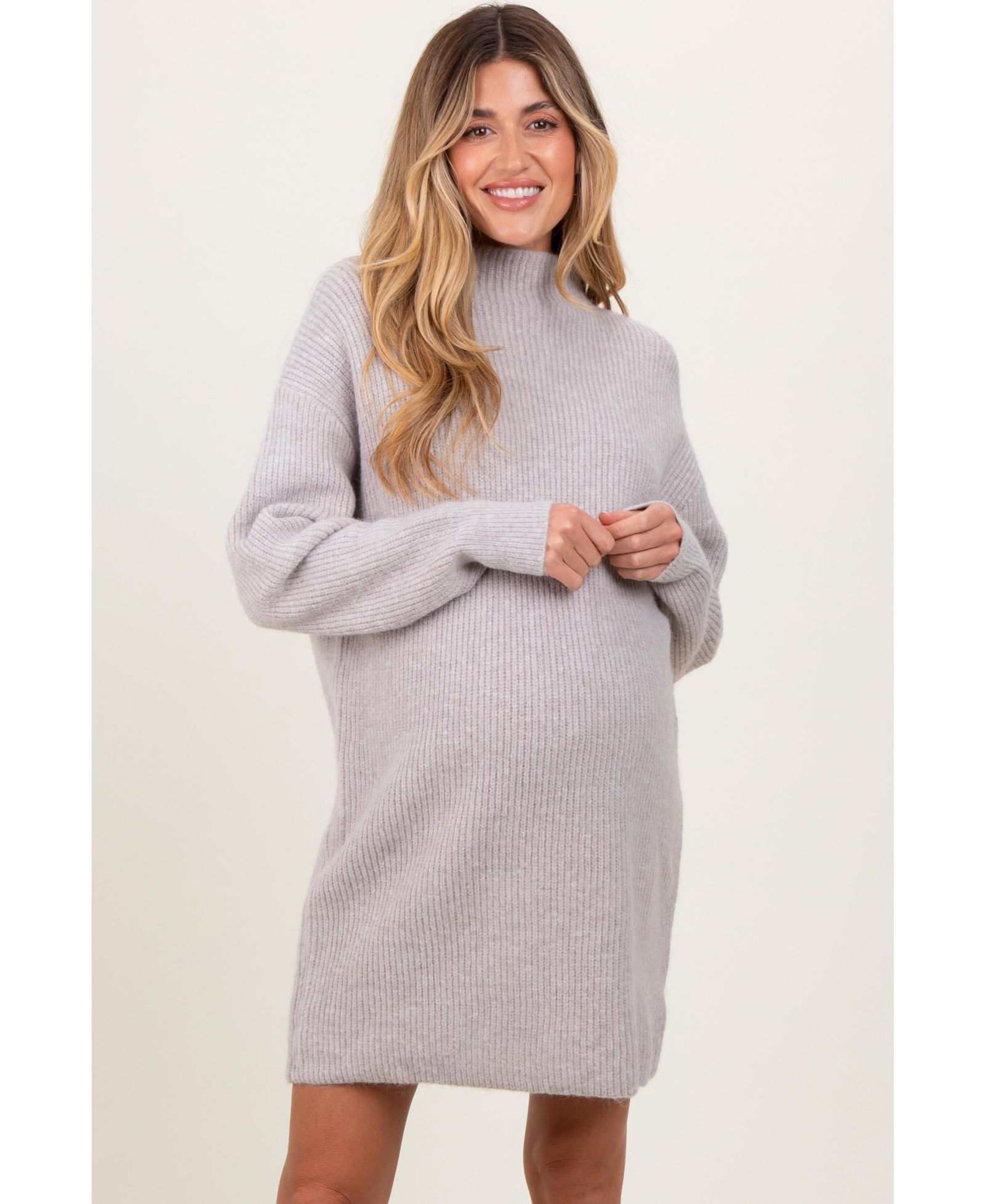 Pinkblush женское мини-платье-свитер с воротником-стойкой цвета меланж серый