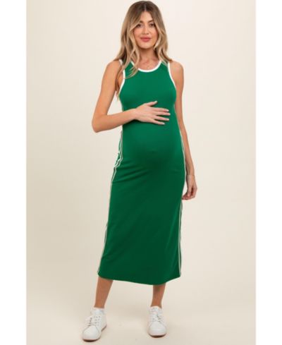 Pinkblush Women's Green Sleeveless Contrasting Stripe Maxi Dress
