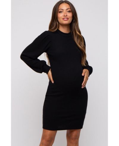 Pinkblush Women's Black Ribbed Long Sleeve Mock Neck Dress