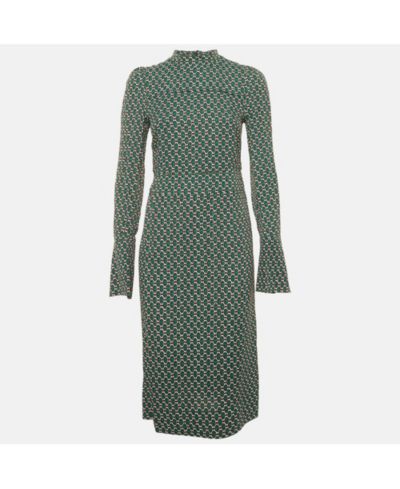 Pre-Owned Marni Women's Green Printed Crepe Midi Dress