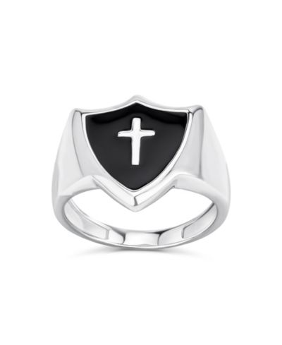 Bling Jewelry Религиозный кольцо-печать с дизайном Shield Black Onyx Inlay.925 Sterling Silver