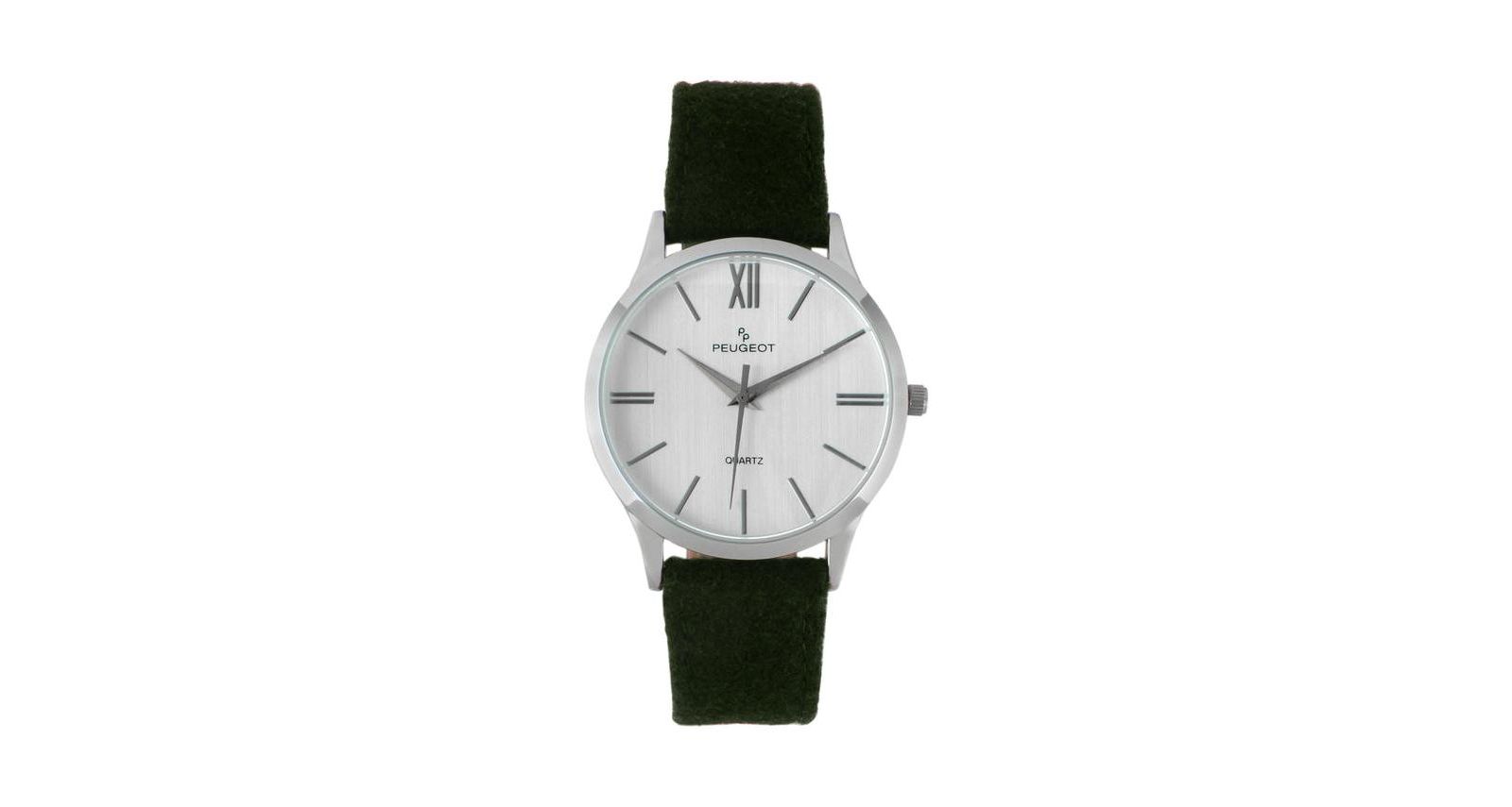 Peugeot Men's Round 40mm Steel Case with Green Wool/Leather Strap