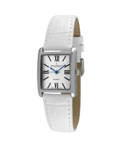 Peugeot Women's Tank Watch Roman Dial White Leather Strap