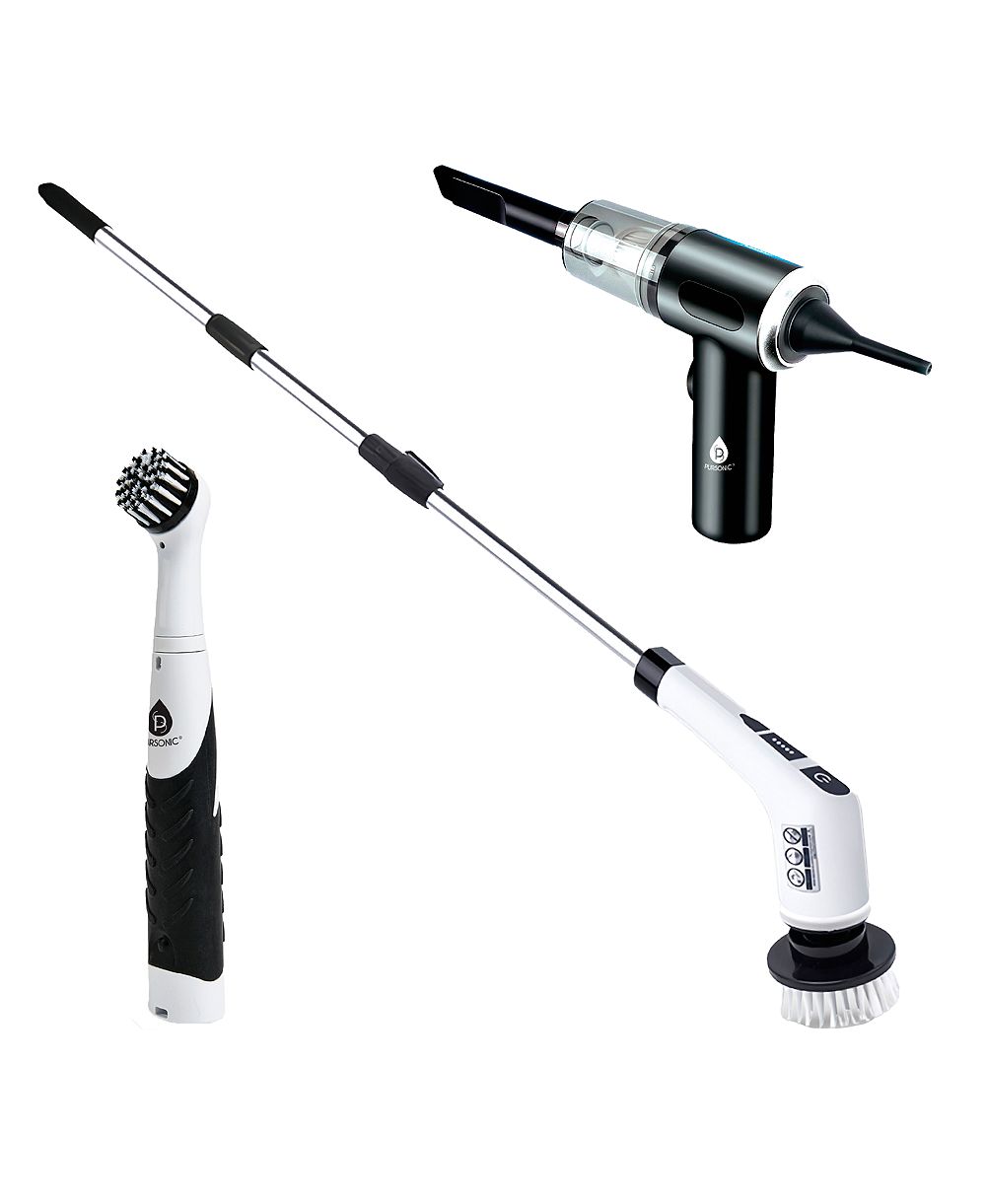 PURSONIC 3-in-1 Cordless Rechargeable Cleaning Pursonic Bundle: Power Scrubber, Extended Brush & Mini Vacuum Duster for Home & Car.