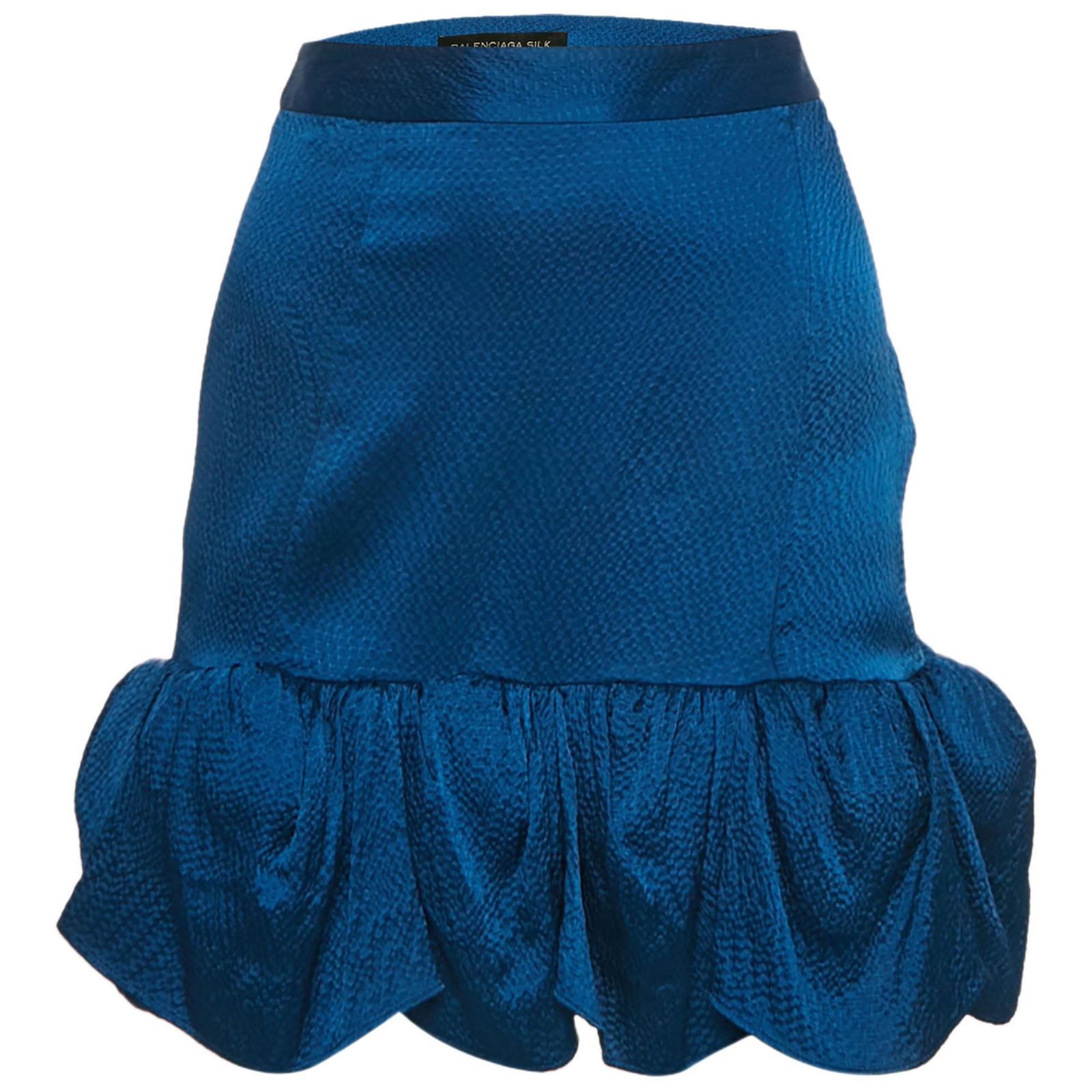 Pre-Owned Balenciaga Women's Blue Textured Silk Ruffled Mini Skirt