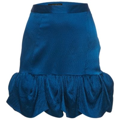 Pre-Owned Balenciaga Women's Blue Textured Silk Ruffled Mini Skirt