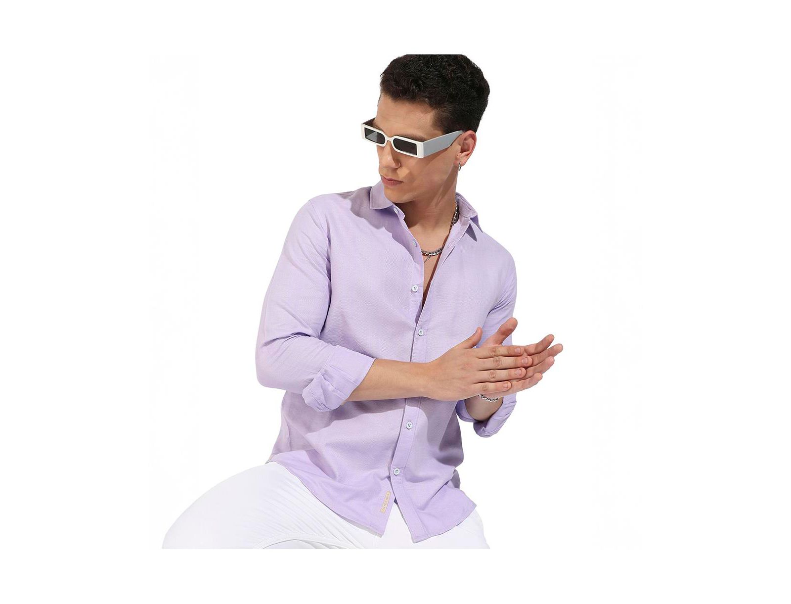 Campus Sutra Men's Lavender Self-Design Striped Shirt