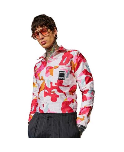 Campus Sutra Мужская рубашка с цветочным принтом Cream White & Scarlet Red