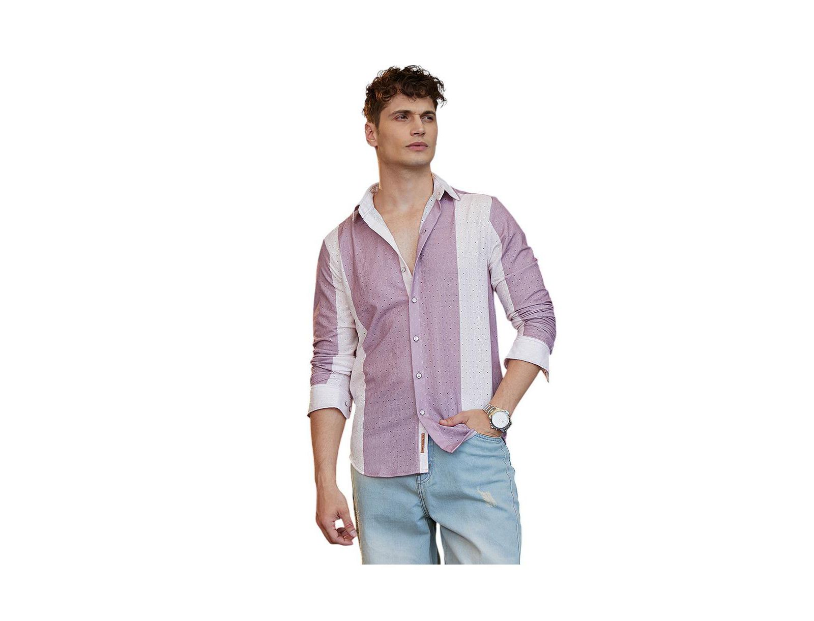 Campus Sutra Men's Mauve Purple & Daisy White Panel-Tactile Shirt