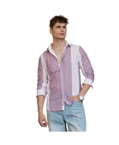 Campus Sutra Men's Mauve Purple & Daisy White Panel-Tactile Shirt