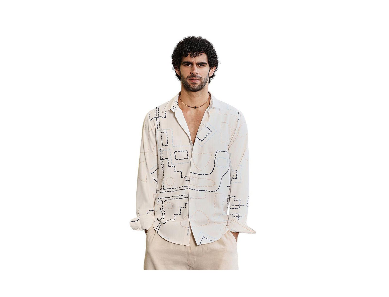 Campus Sutra Мужская рубашка, Off-White & Navy Blue