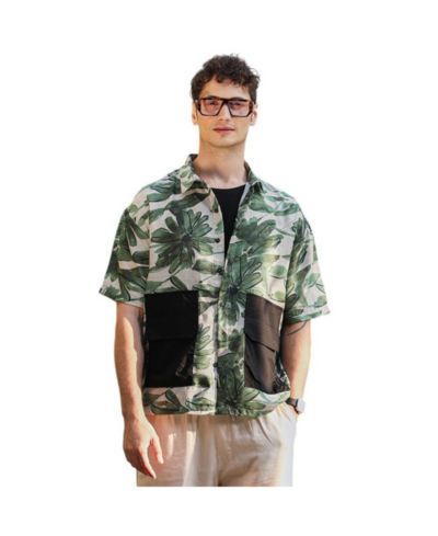 Мужская рубашка Campus Sutra Jungle Green & Ivory White Flora-Stroke Oversized