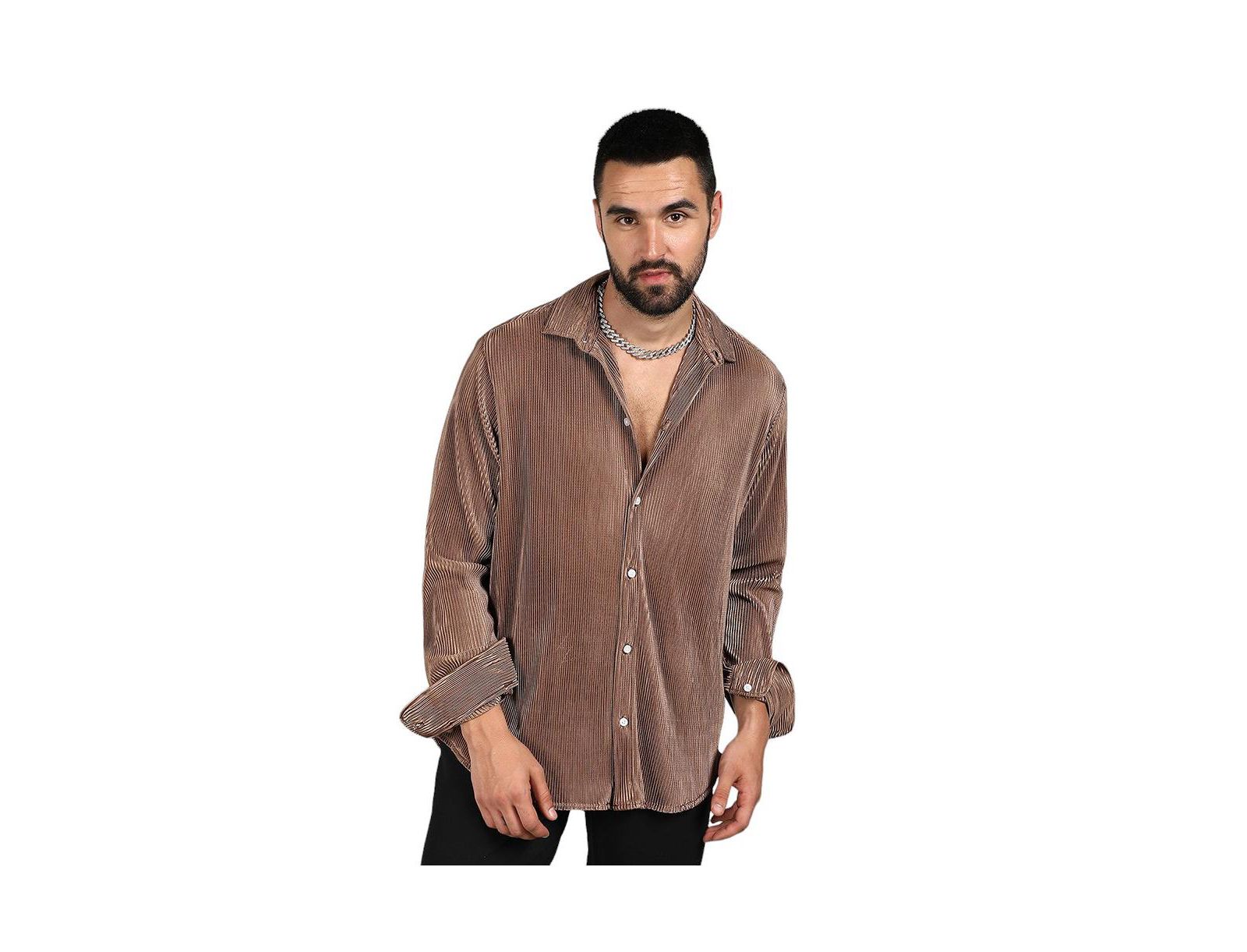 Мужская рубашка Campus Sutra Mocha Brown Pleat-Creased