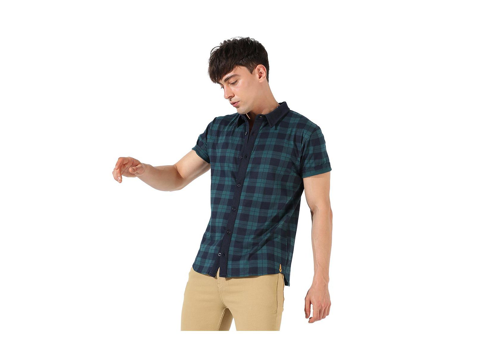 Рубашка Campus Sutra Men's в клетку tartan зеленого и синего цвета