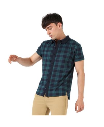 Рубашка Campus Sutra Men's в клетку tartan зеленого и синего цвета