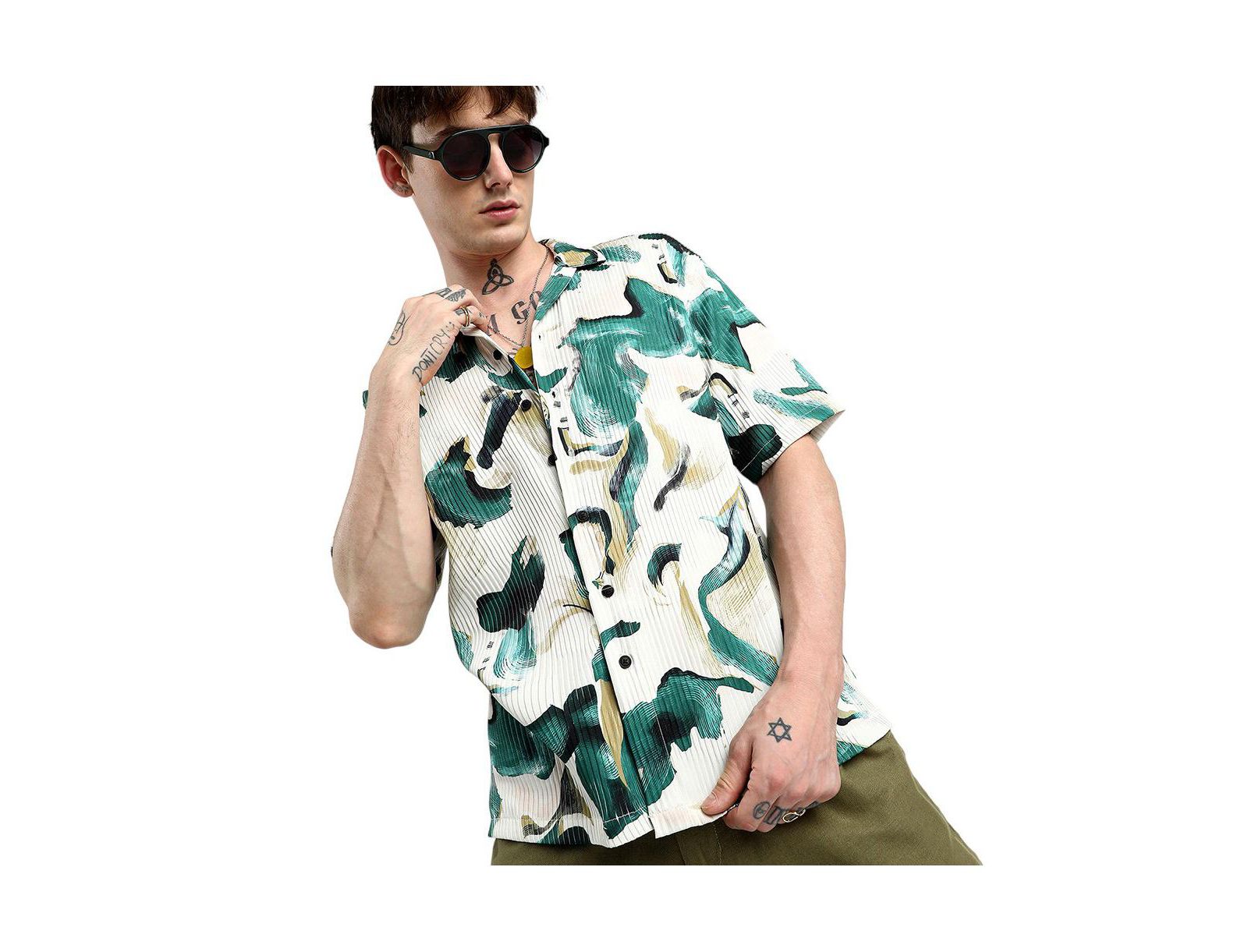 Мужская рубашка Campus Sutra Emerald Green Oversized Swirl Strokes