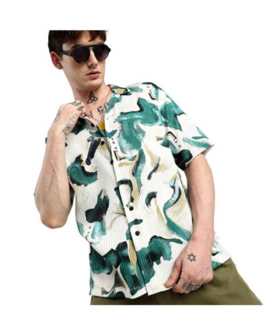 Мужская рубашка Campus Sutra Emerald Green Oversized Swirl Strokes