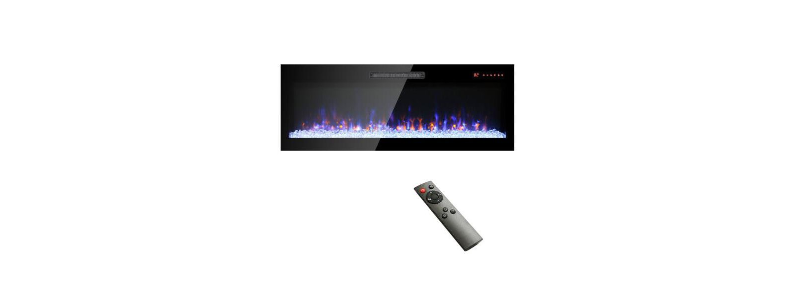 Flynama 60" Recessed Ultra-Thin Electric Fireplace with Tempered Glass, Remote, Multicolor Flame, Emberbed & LED Heater