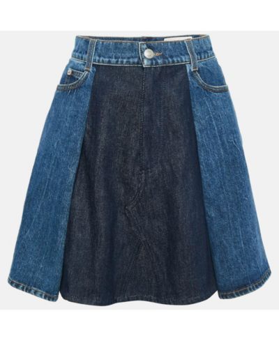 Pre-Owned Alexander Mcqueen Women's Blue Denim Dual Tone Pleated Mini Skirt