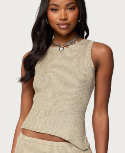 Edikted Women's Goldy Asymmetric Metallic Knit Top