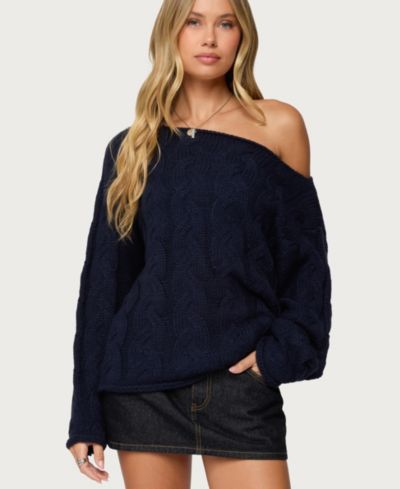Edikted Women's Nellie Off Shoulder Cable Knit Sweater
