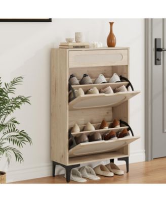 gaomon Shoe Cabinet, Rattan Shoe Storage With 2 Flip Drawer and 1 Pull-Out Drawer, Heavy Duty Metal Leg,Entryway Shoe Organizers