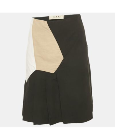 Pre-Owned Marni Women's Black Cotton Blend Pleated Knee Length Skirt