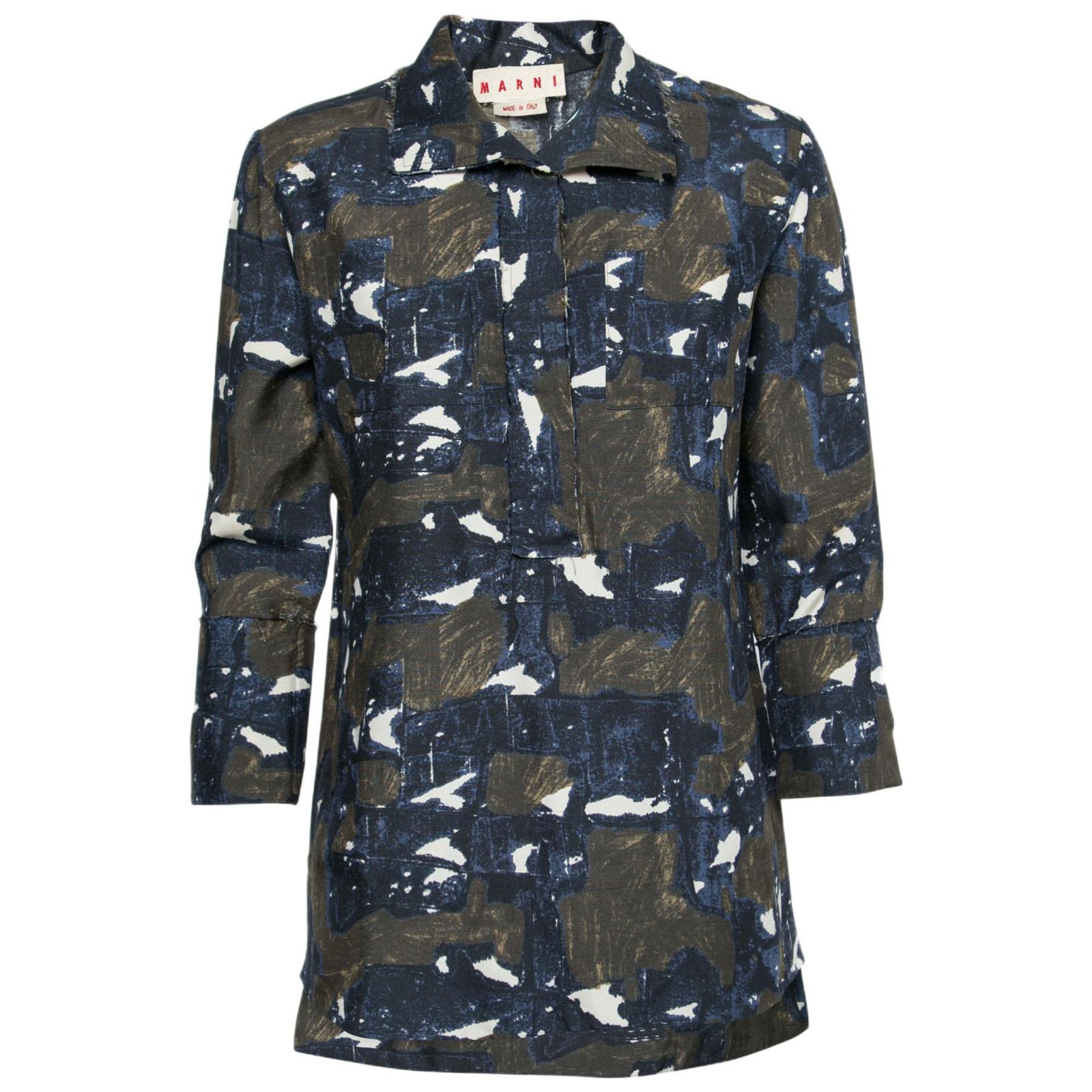 Брюки Pre-Owned Marni Women's Navy Blue and Green Printed Silk Tunic
