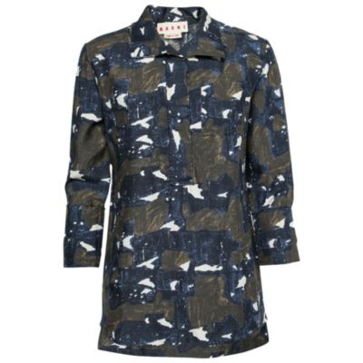 Pre-Owned Marni Women's Navy Blue and Green Printed Silk Tunic