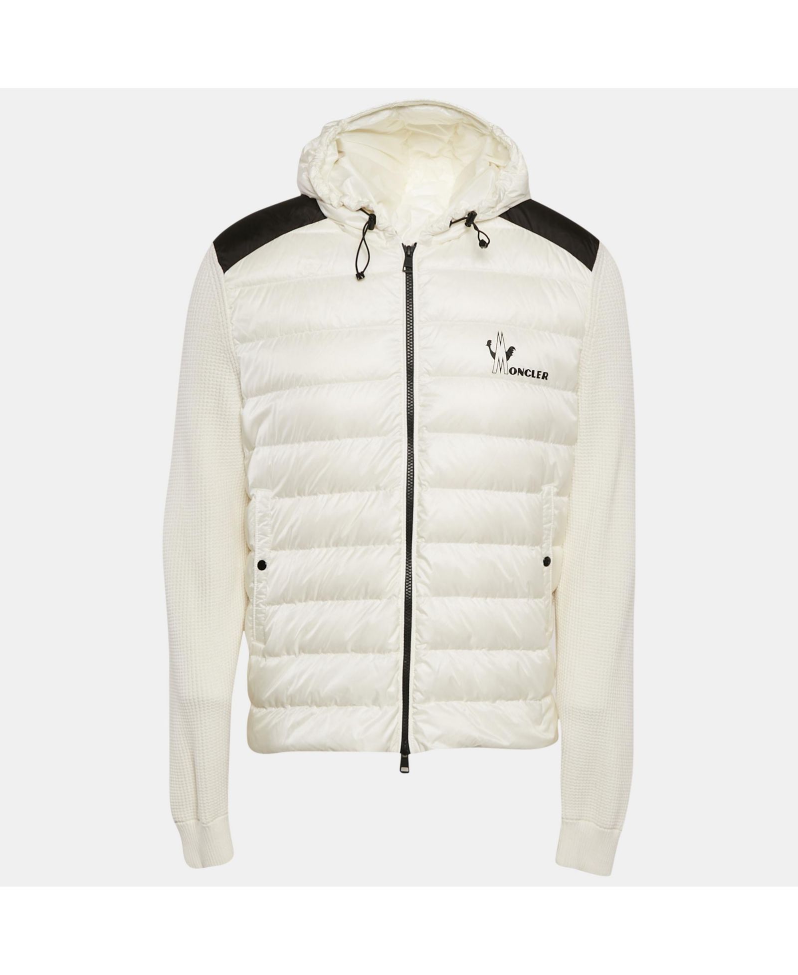 Pre-Owned Moncler Men's White Logo Print Cotton Knit And Quilted Nylon Down Jacket