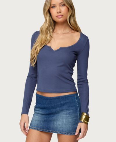 Edikted Women's Notch Scoop Neck Long Sleeve Top