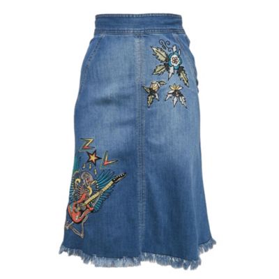 Pre-Owned Zadig & Voltaire Women's Blue Embroidred Denim Jamille Brode Deluxe Knee-Length Skirt