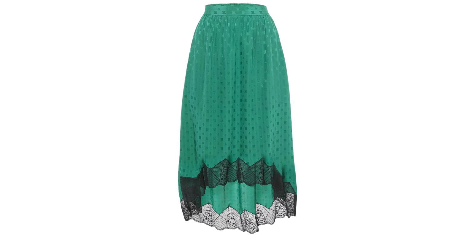 Pre-Owned Zadig & Voltaire Женская миди-юбка Joslin из шелка с кружевом и узором Green Patterned