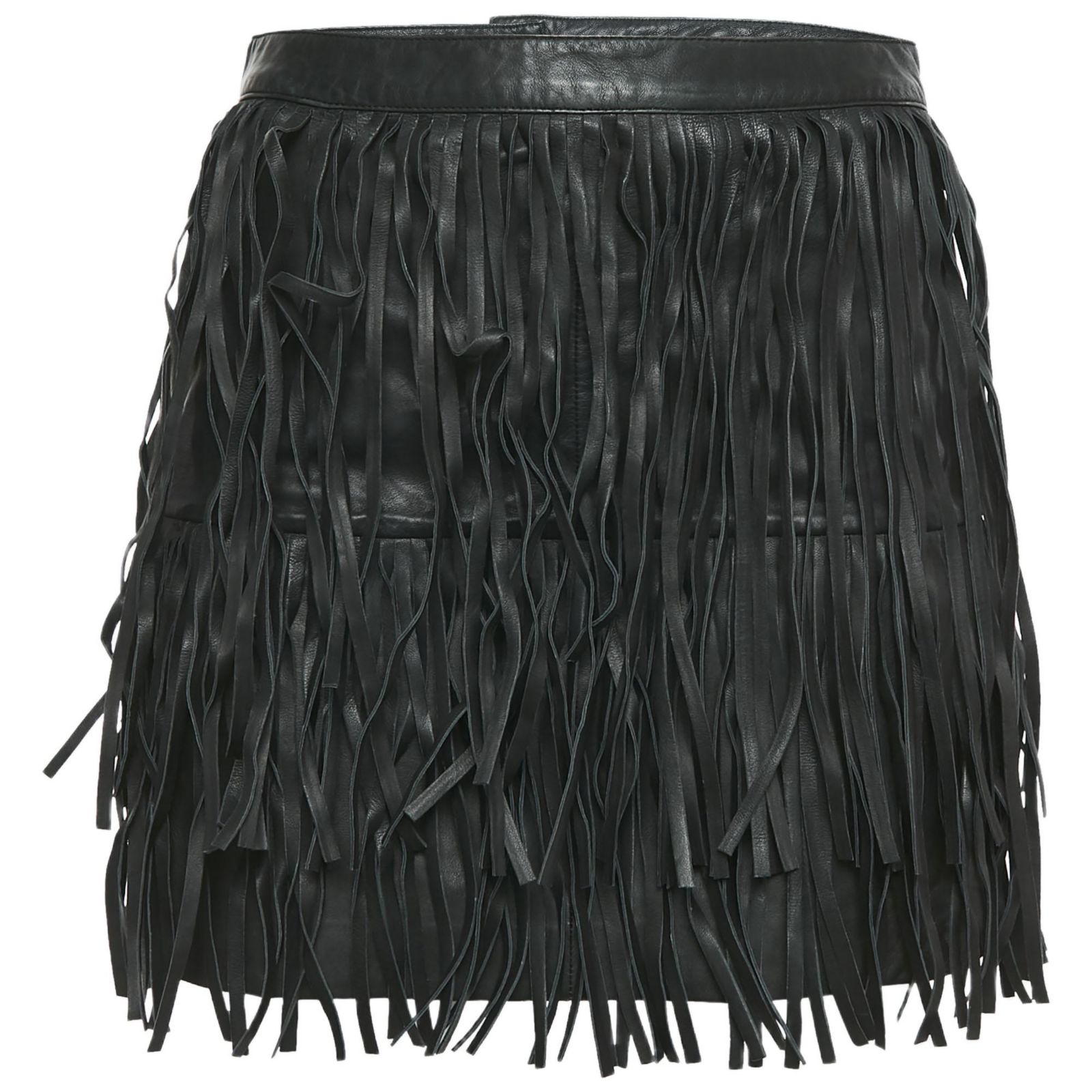 Pre-Owned Zadig & Voltaire Women's Black Leather Fringed Mini Skirt