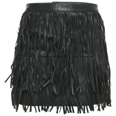 Pre-Owned Zadig & Voltaire Women's Black Leather Fringed Mini Skirt