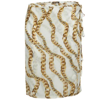 Pre-Owned Roberto Cavalli Women's Cream Chain Print Silk Wrap Mini Skirt