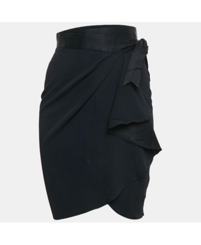 Pre-Owned Moschino Women's Navy Blue Sateen Ruffled Wrap Skirt