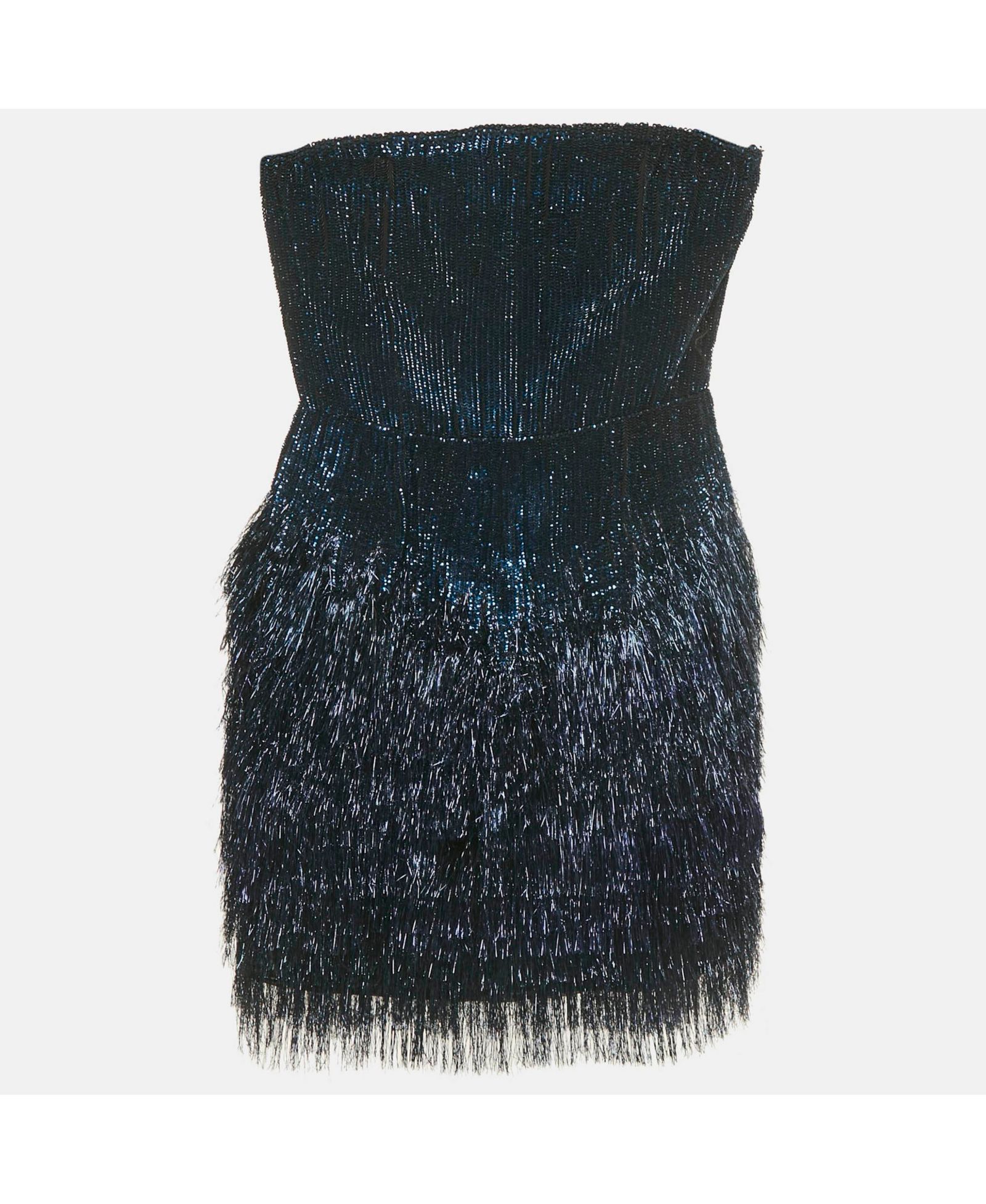 Мини-платье Roberto Cavalli Women's Blue Sequin And Lurex Fringed Strapless