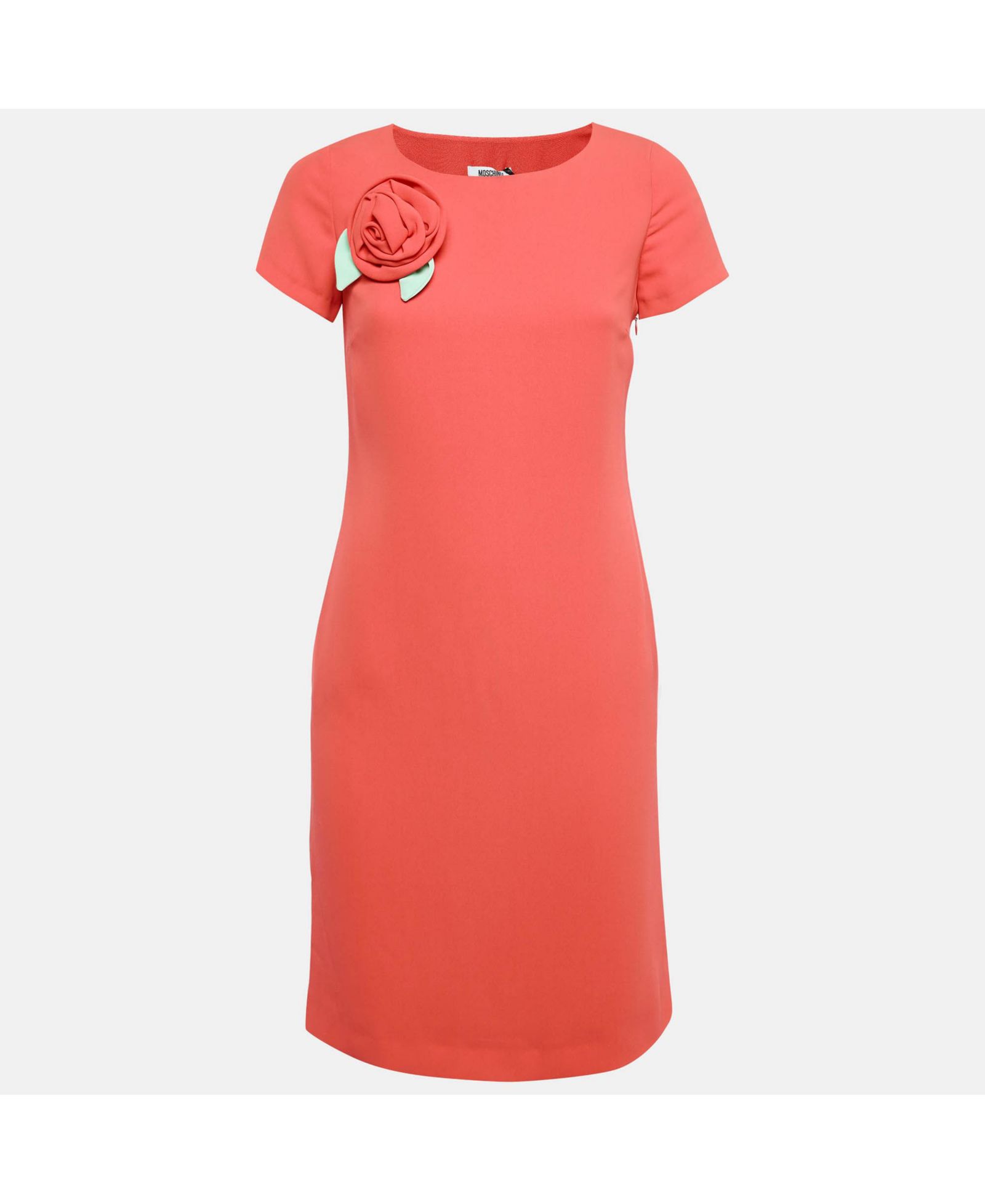 Pre-Owned Moschino Women's Cheap and Chic Red Chiffon Shift Dress with Corsage Rose Detail