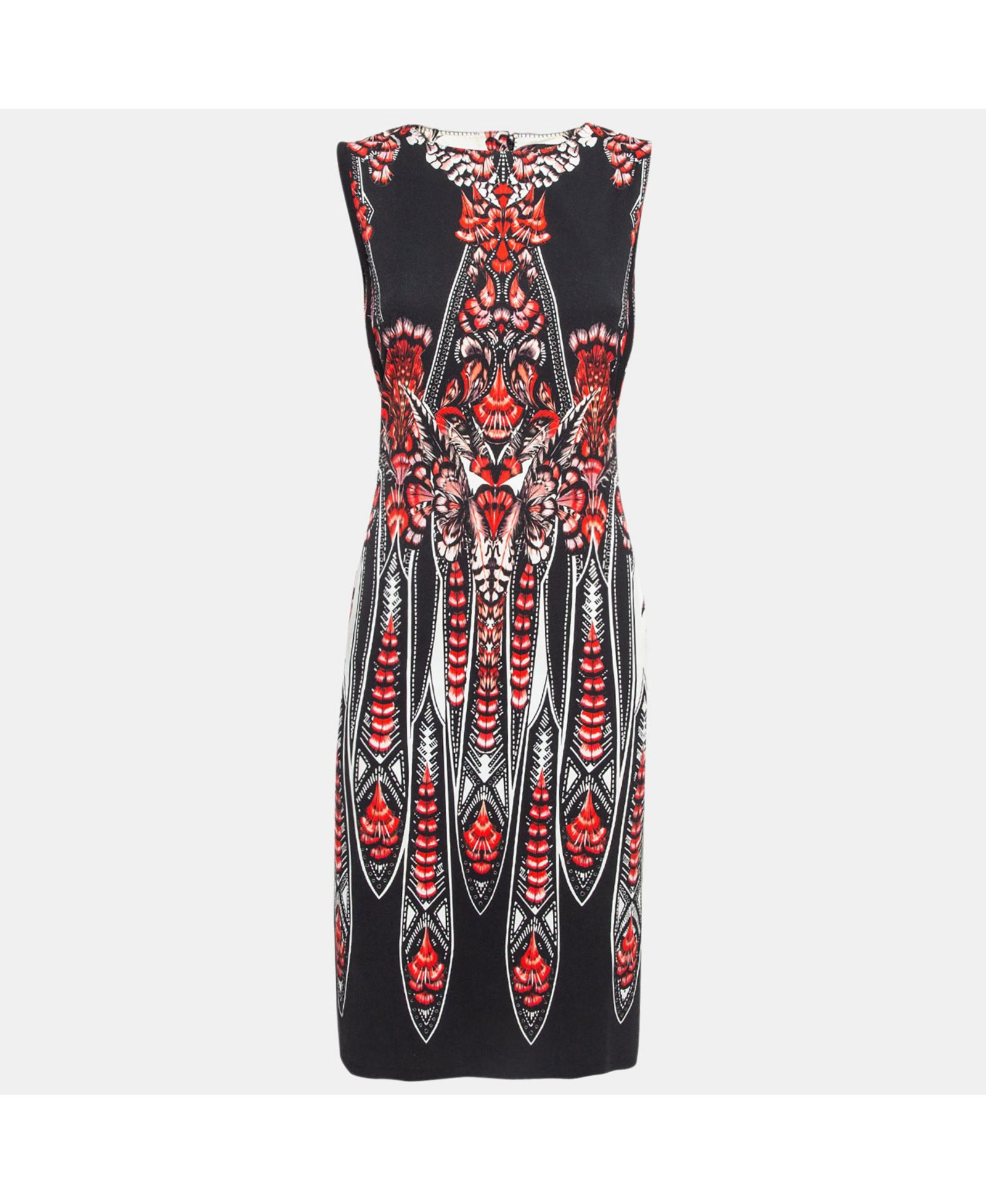 Pre-Owned Roberto Cavalli Women's Black/red Printed Stretch Crepe Short Dress