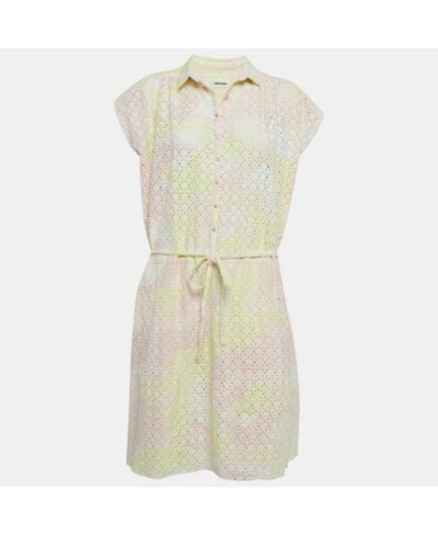 Pre-Owned Zadig & Voltaire Women's Pre-Owned Zadig and Voltaire Pink/yellow Camouflage Print Broderie Anglaise Cotton Requiem Dress