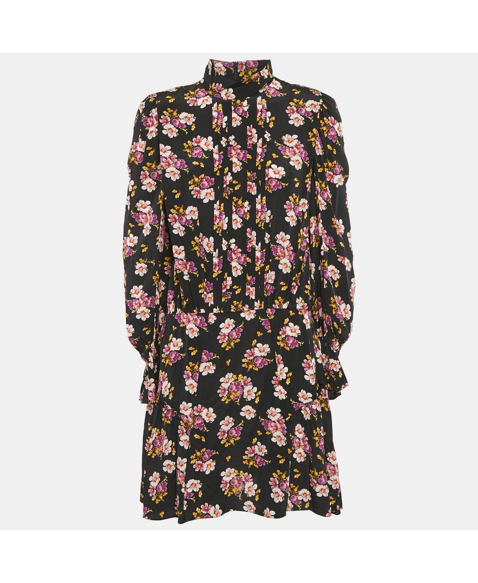 Pre-Owned Zadig & Voltaire Women's Pre-Owned Zadig and Voltaire Black Floral Print Silk Pleated Rabbi Peonies Show Short Dress
