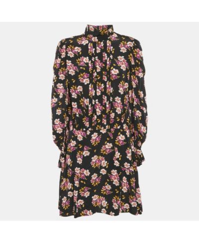Pre-Owned Zadig & Voltaire Women's Pre-Owned Zadig and Voltaire Black Floral Print Silk Pleated Rabbi Peonies Show Short Dress