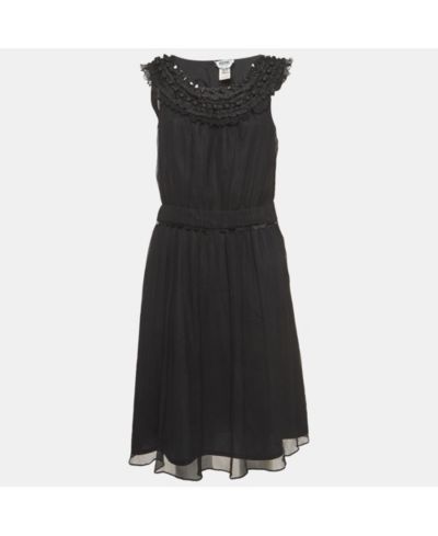 Pre-Owned Moschino Women's Cheap and Chic Vintage Black Silk Midi Dress with Metal Embellished Neck